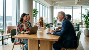 Management intergénérationnel entre une collaboratrice Gen Z et un senior en entreprise.